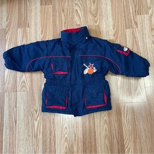 VINTAGE CASUAL TIME KIDS BLUE SPORTS PATCH PUFFER JACKET BOYS SIZE 3T